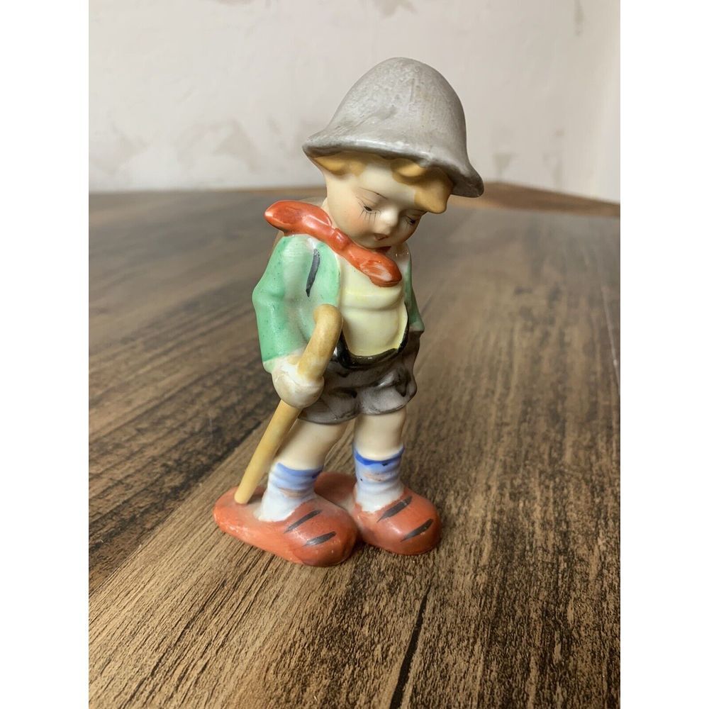 Occupied Japan Bisque Collectible Hand Painted Figurine Boy Casual Backpack Hike